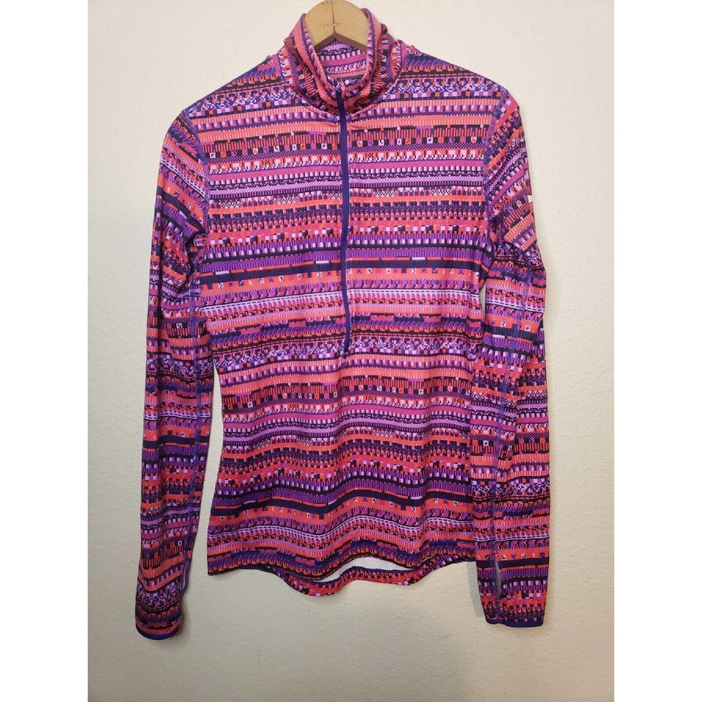 Nike Pro DriFit 1/2 Zip Women Long Sleeve Pullover Thumb Hole MEDIUM geometric